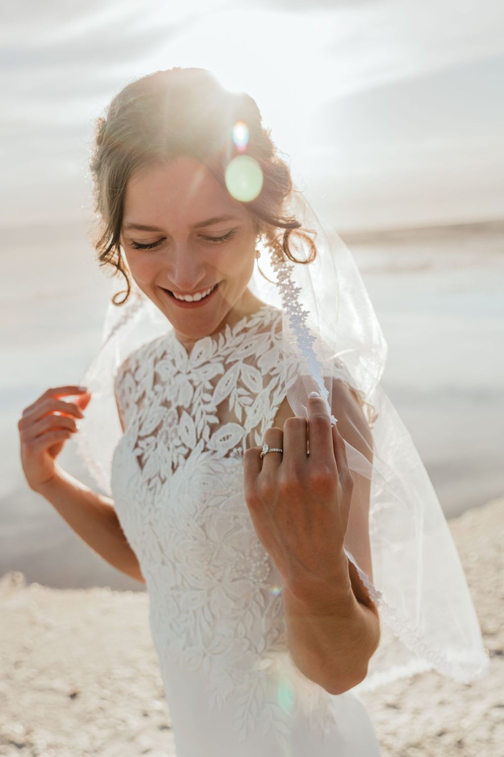 Bride with Sun Flare at Spiral Jetty Utah