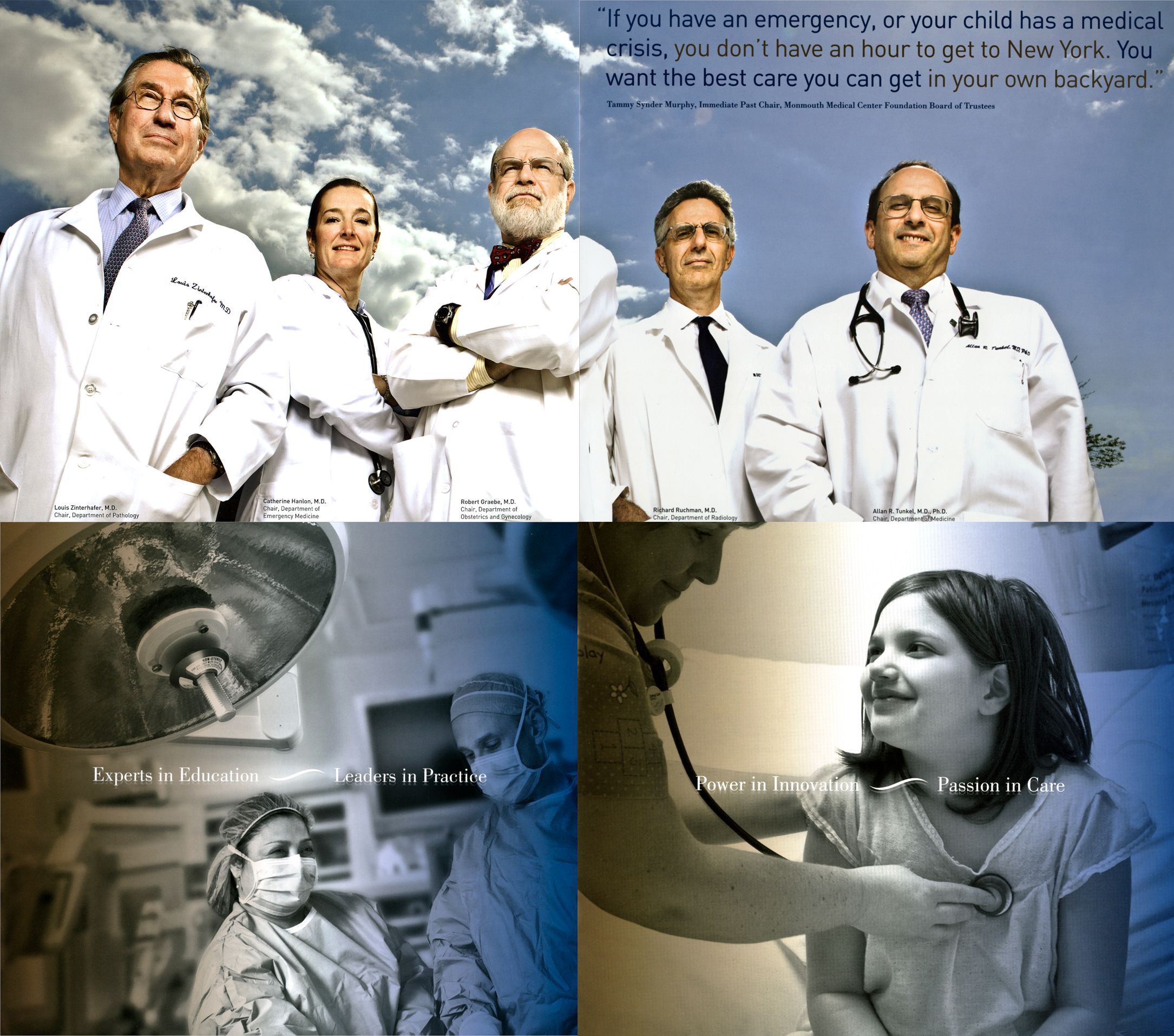 Medical team of doctors in white coats promoting emergency healthcare services with expert passion in care.