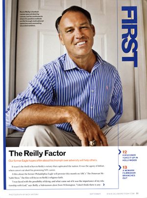 Delaware magazine First section featuring Kevin Reilly The Reilly Factor story about faith and adversity.