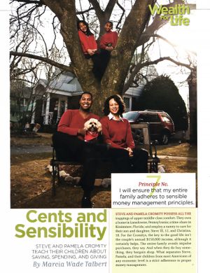 Steve and Pamela Cromity with their children and dog pose outdoors for a Wealth for Life family finance article.