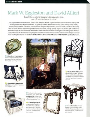 Interior designers Mark Eggleston and David Allieri pose with chic LBI summer home furnishings and decor.