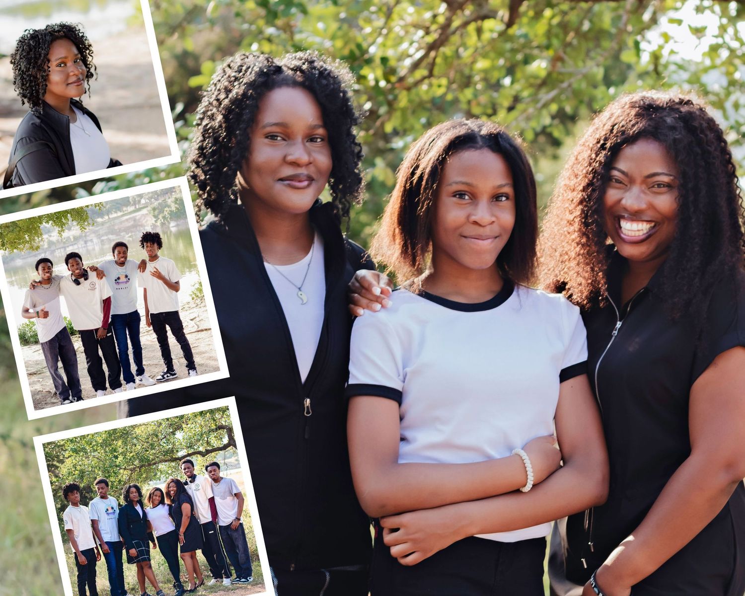Photo collage featuring three group photos displayed together on a light background.