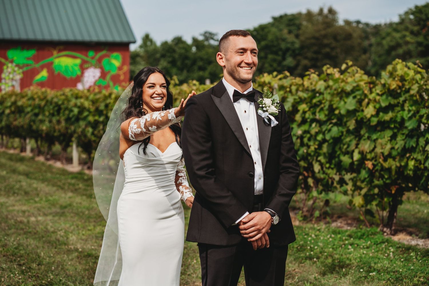 bride and groom first look