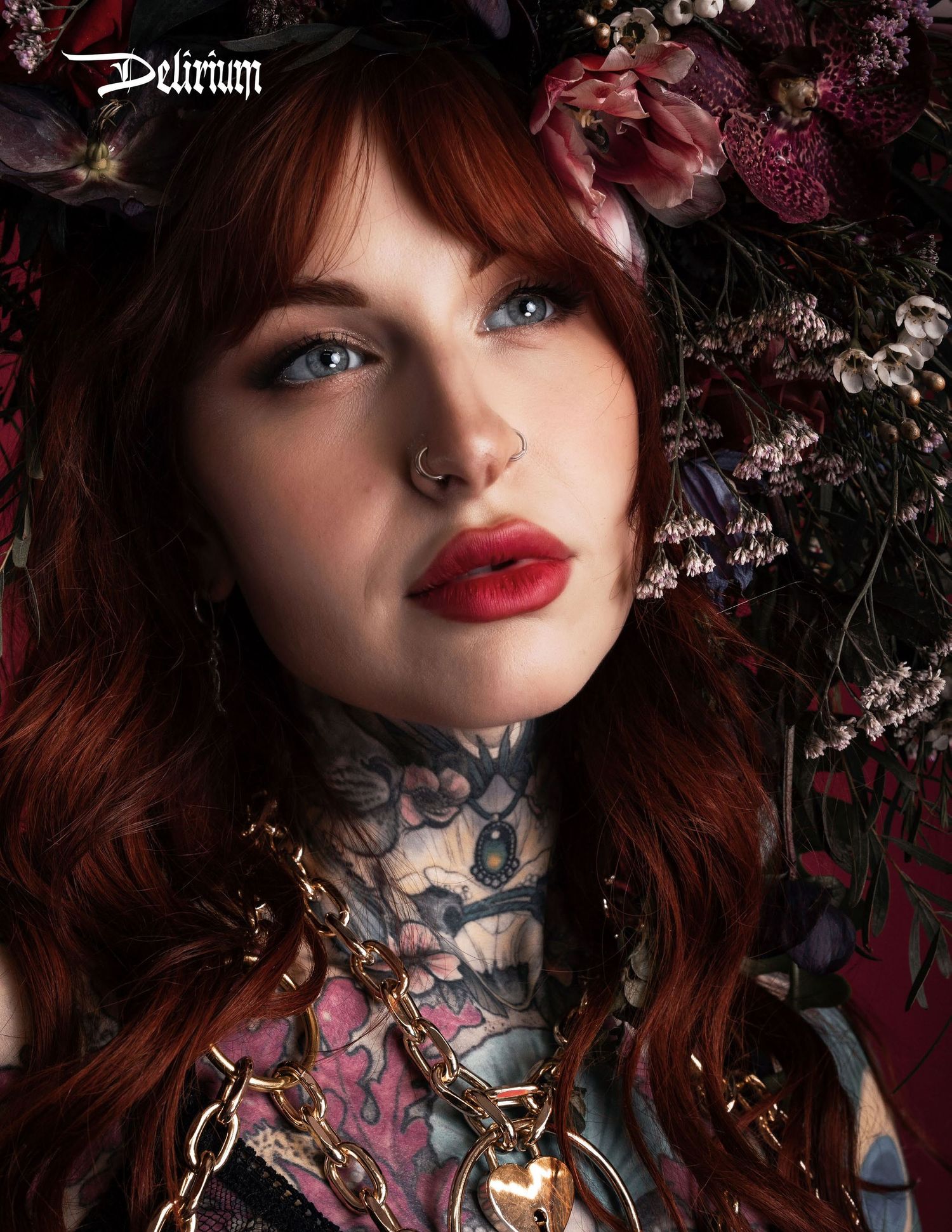 Tear sheet of Delirium Magazine featuring Erin wearing florals and lace