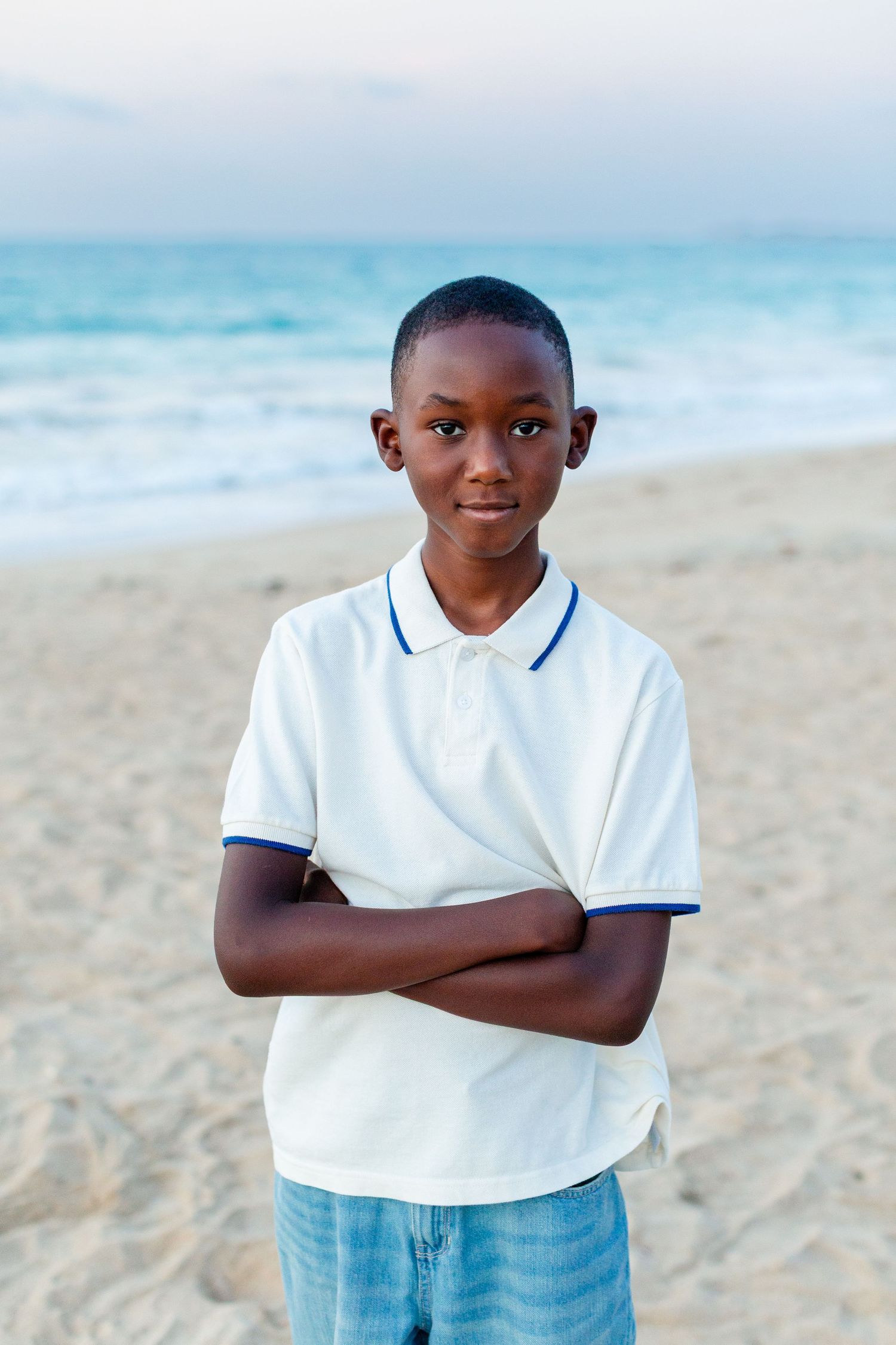 Portrait of a boy on the beach in Isla Verde, Carolina, Puerto Rico.