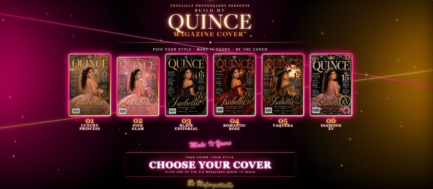 FREE Quinceañera online resource for magazine covers, Quince photos, XV portraits, photo ideas, templates and personalized cover designs