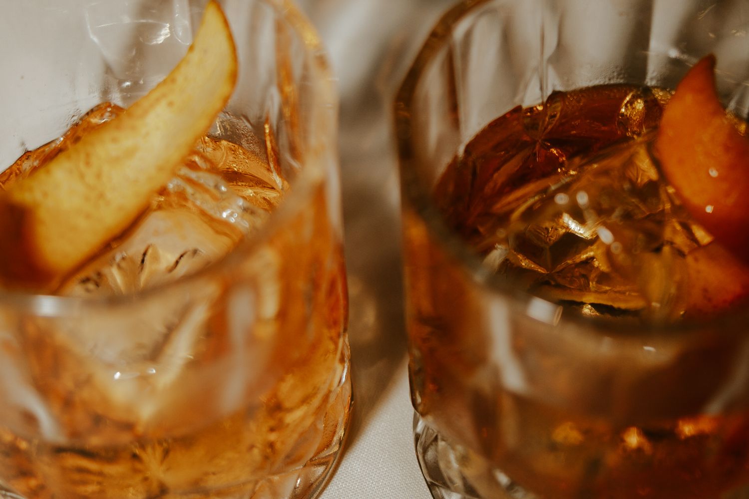 two glasses of old fashioned cocktails during san francisco elopement