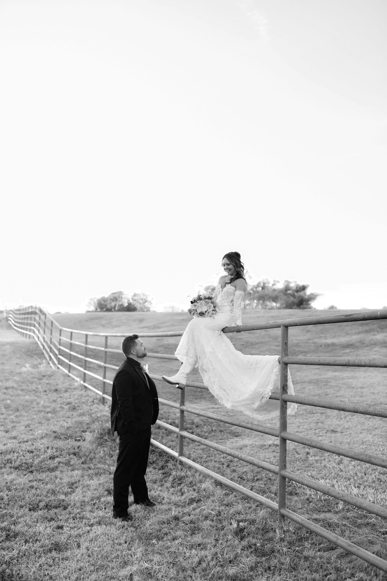 Newlywed portraits during a romantic fall ranch wedding