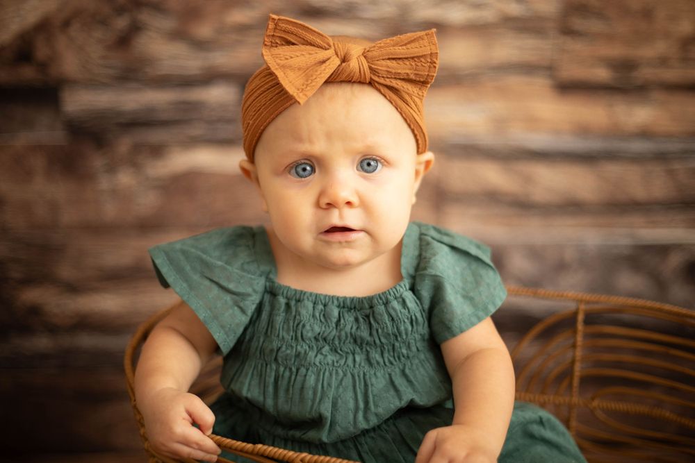 Baby milestone portrait photographed in Central Louisiana studio.