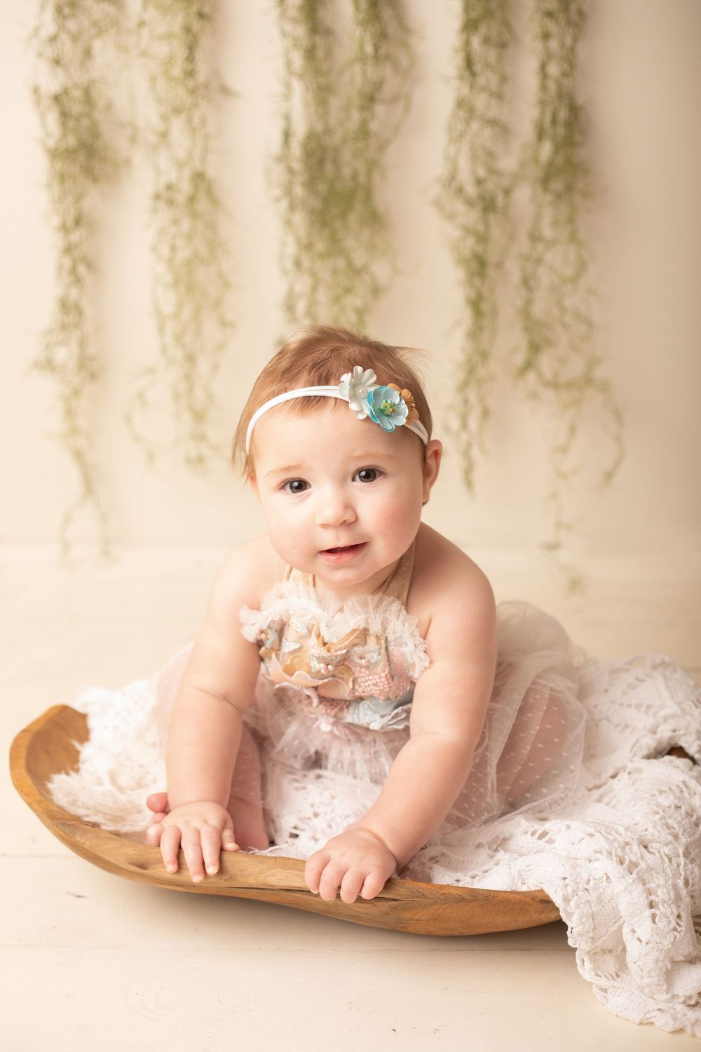Baby milestone portrait photographed in Central Louisiana studio.