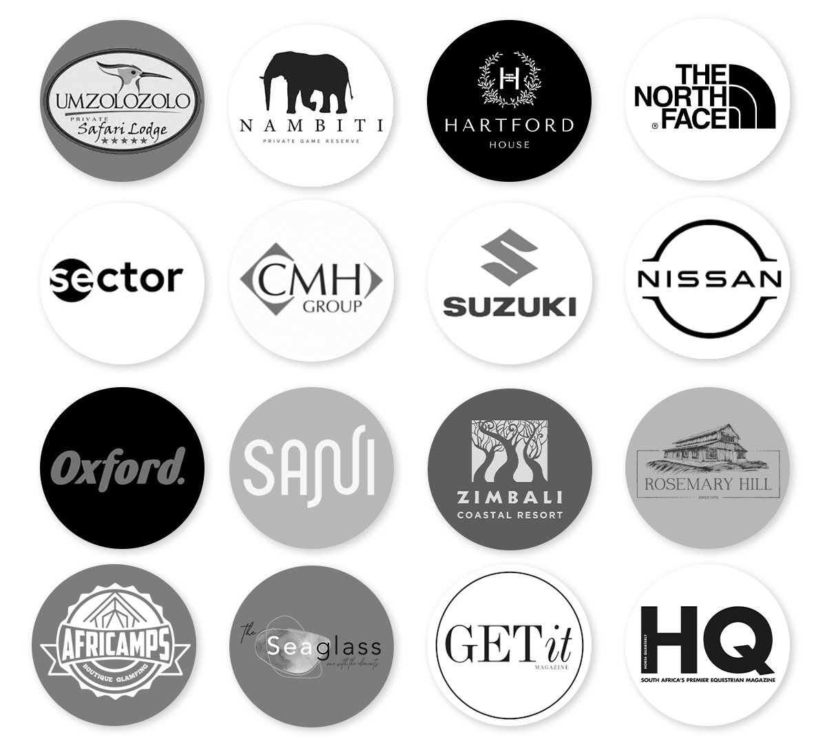 Some incredible brands we have created for: The North Face, Nissan, Suzuki, CMH Group, Oxford, Sani, Zimbali, and Rosemary Hill.