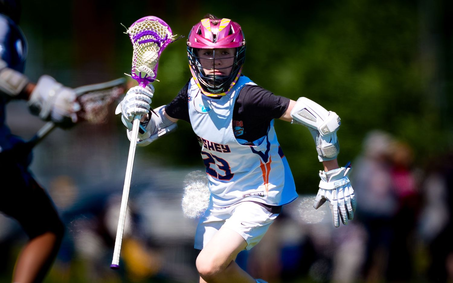 Hershey youth lacrosse player charging upfield at the Mid Penn Youth Tournament, by Deanna Fox, SportsFox Photography based in Hershey PA