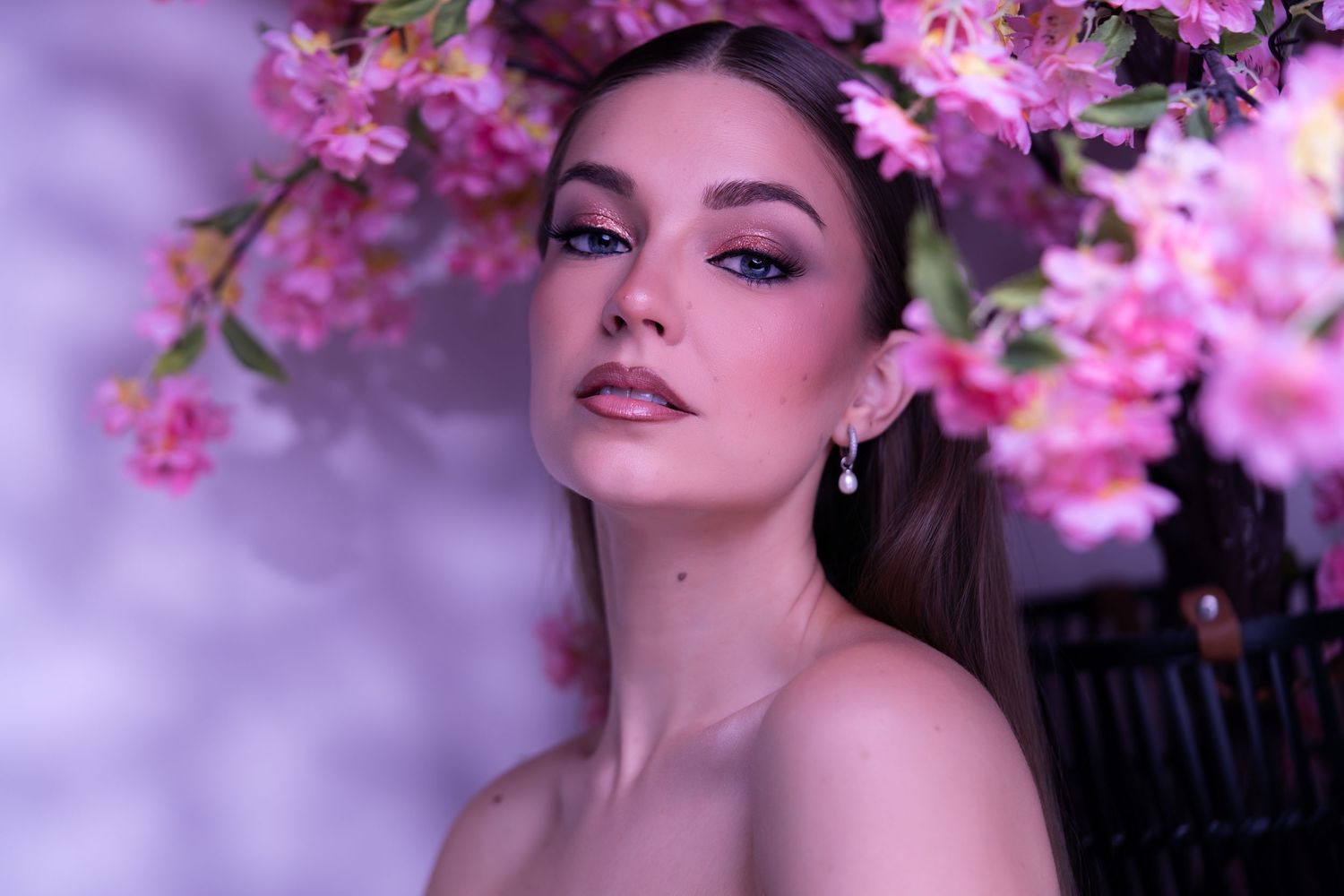 Professional soft glam makeup for a photoshoot with flawless skin and camera-ready beauty by Kay Alvarez Makeup in Orlando.