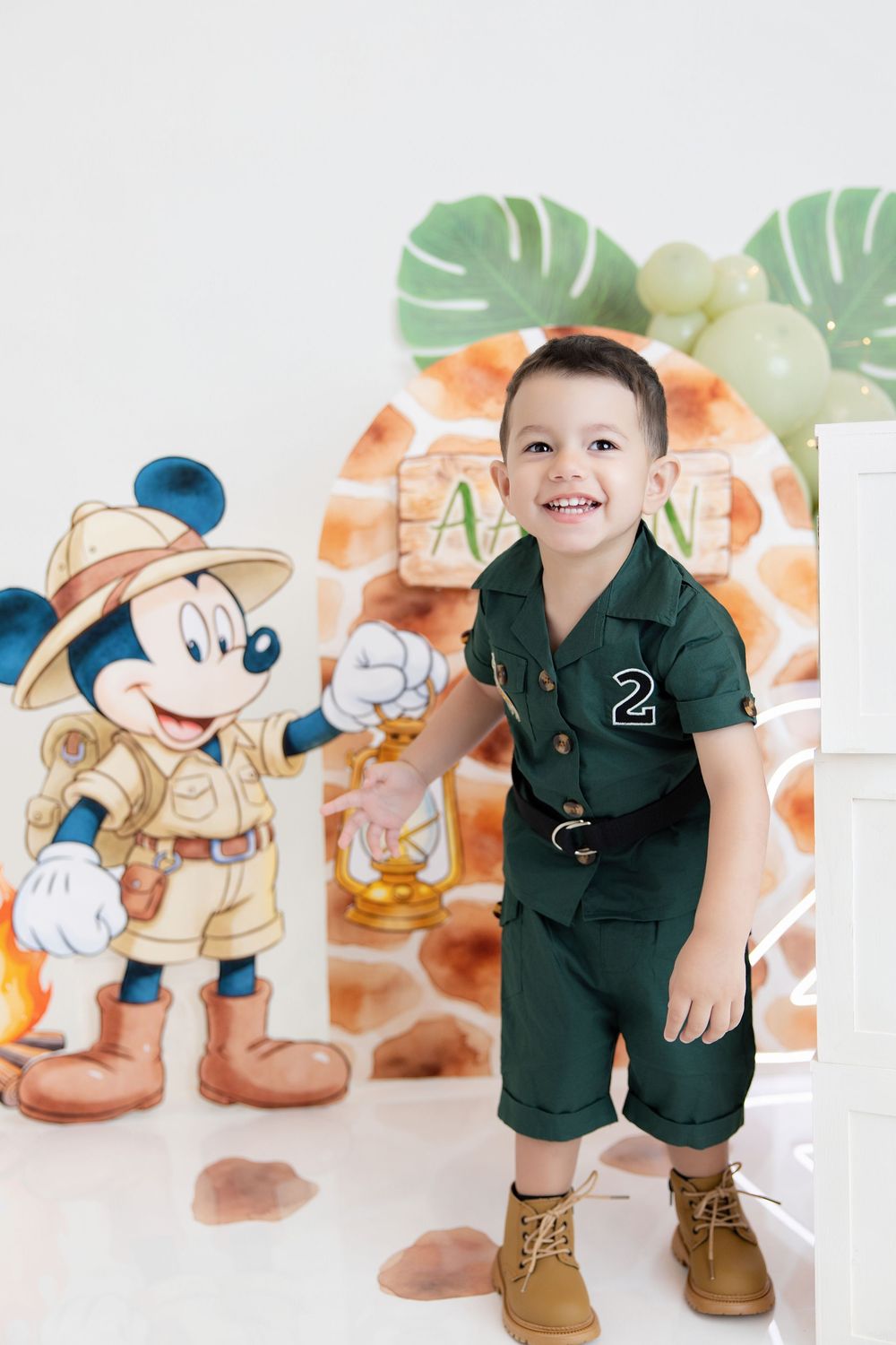Two year old boy Mickey Mouse safari themed photoshoot Nashville