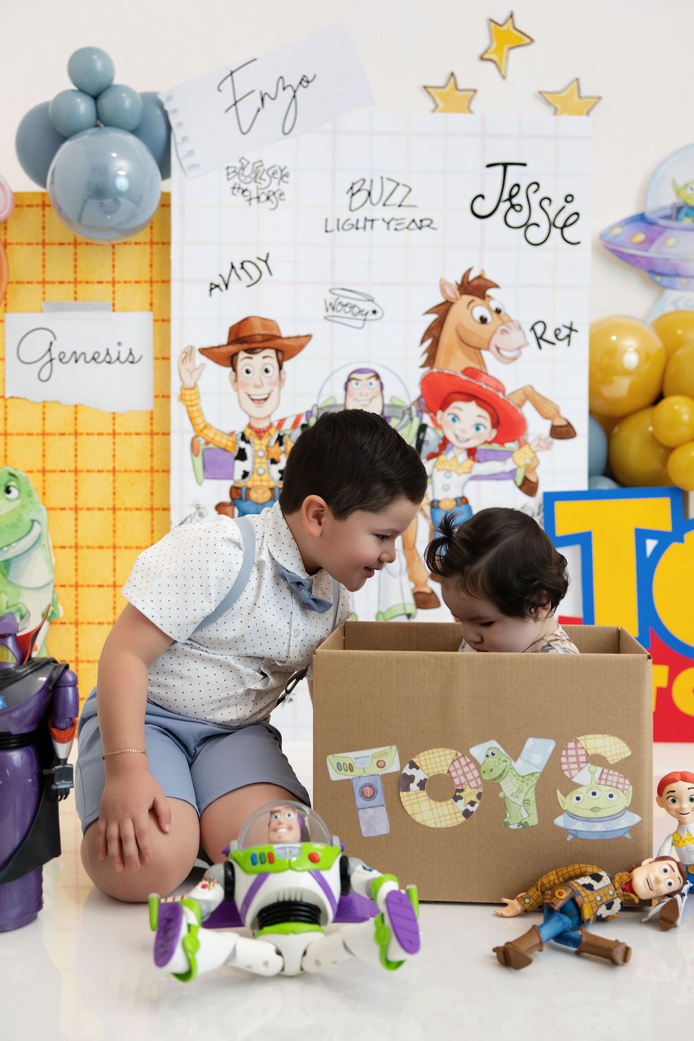 Siblings Toy Story themed session four year old boy one year old girl Nashville