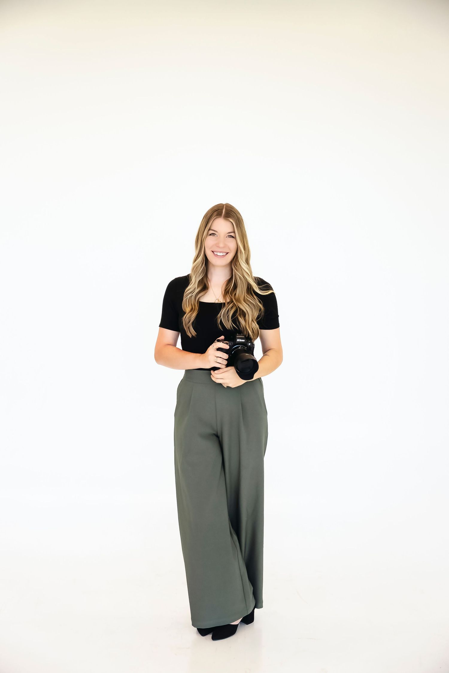 Photography branding photos showing camera equipment and accessories against white background.