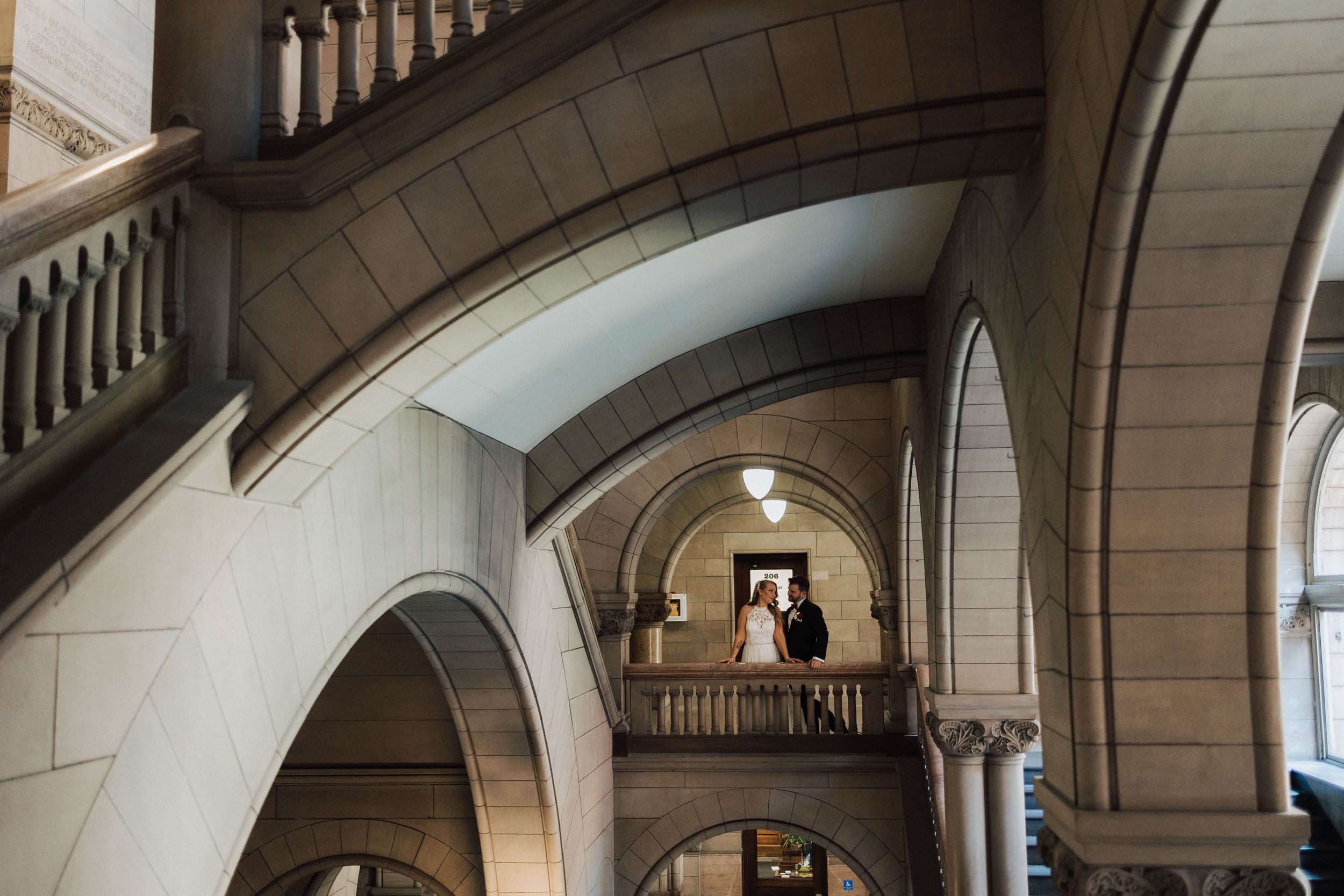 Bride and groom courthouse elopement photo at Allegheny County Courthouse