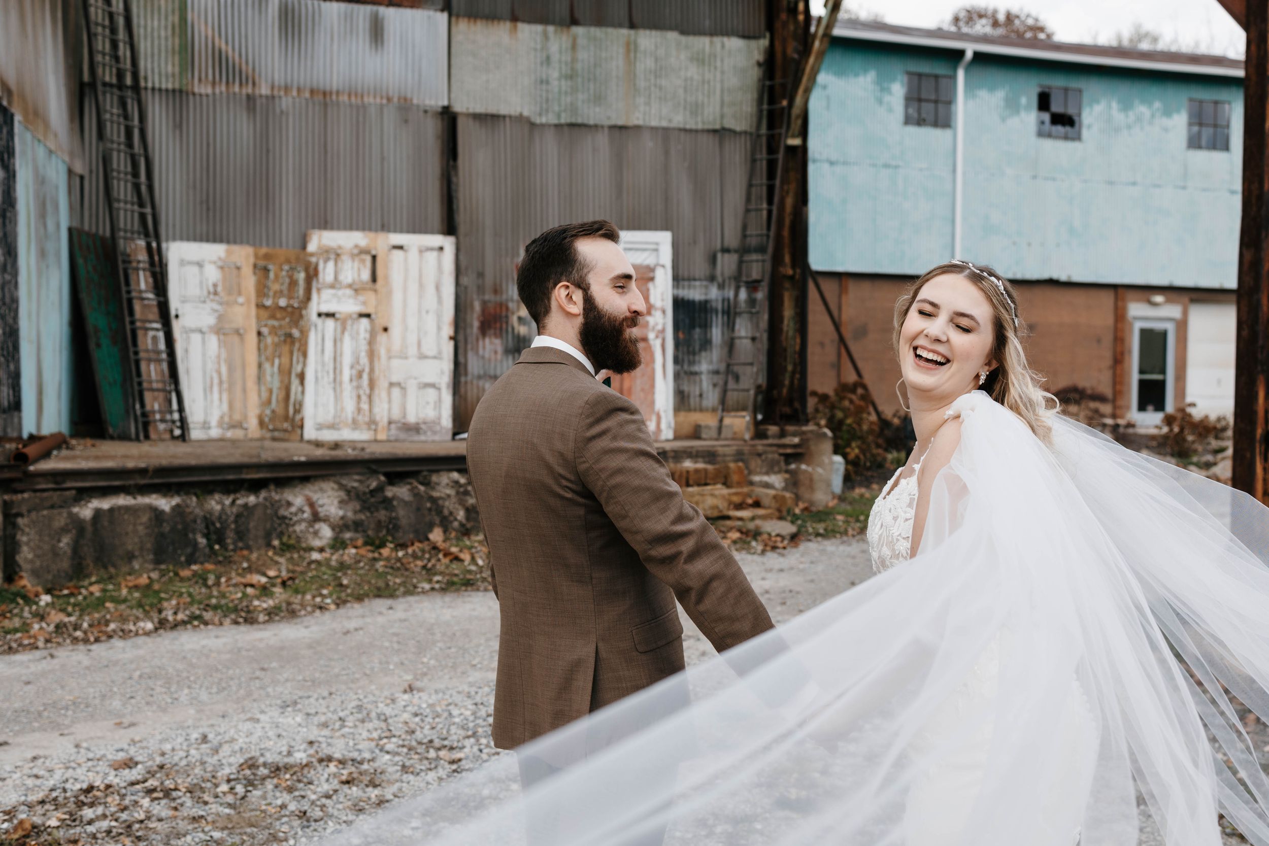 Bride and groom newlywed photo after wedding ceremony.