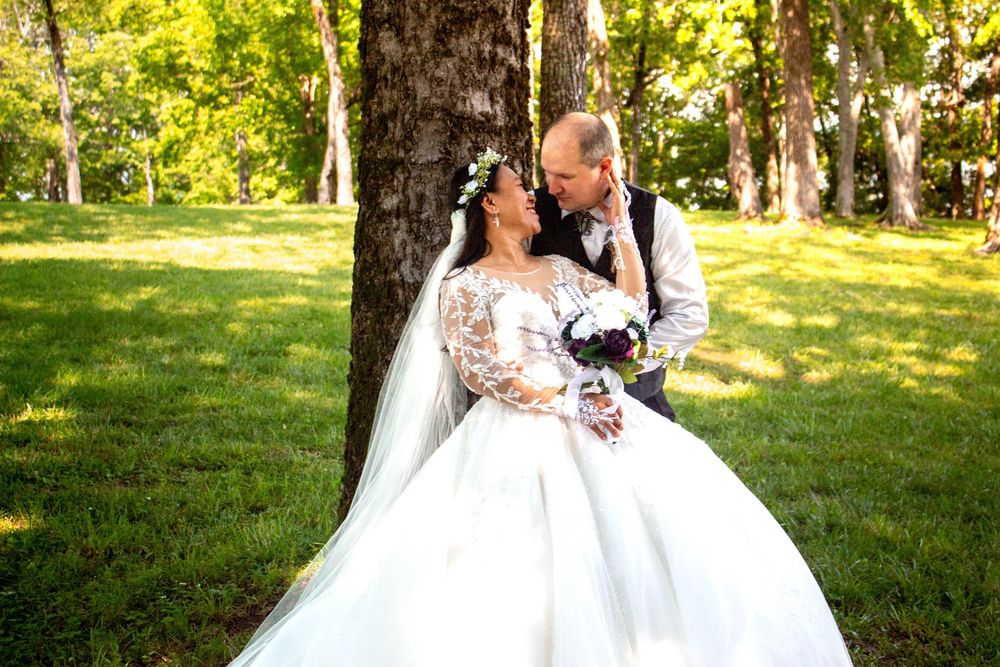 Couple smiling together during their wedding portrait session with a Chattanooga wedding photographer