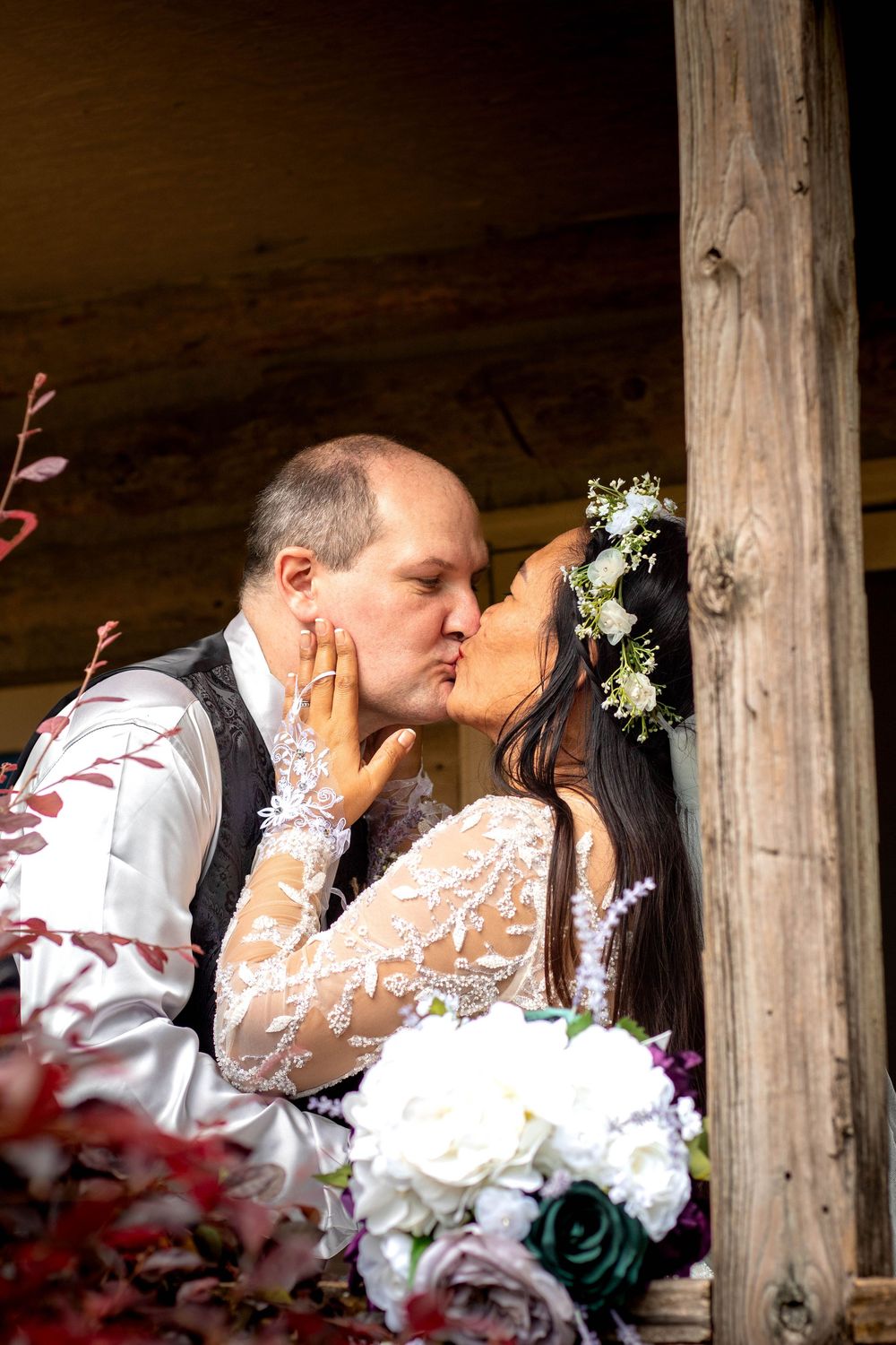 Couple smiling together during their wedding portrait session with a Chattanooga wedding photographer