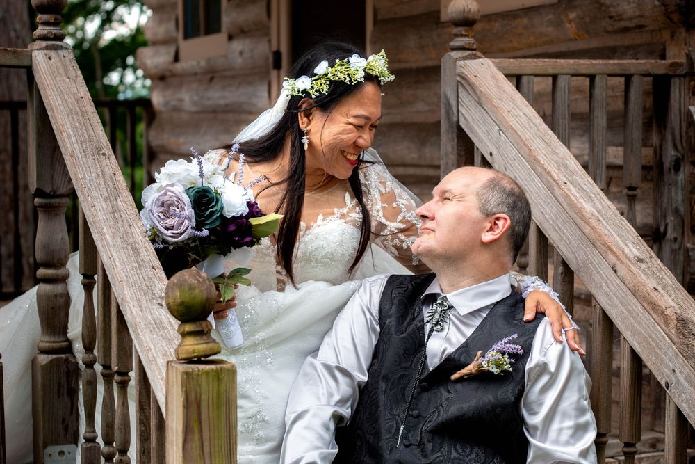 Couple smiling together during their wedding portrait session with a Chattanooga wedding photographer