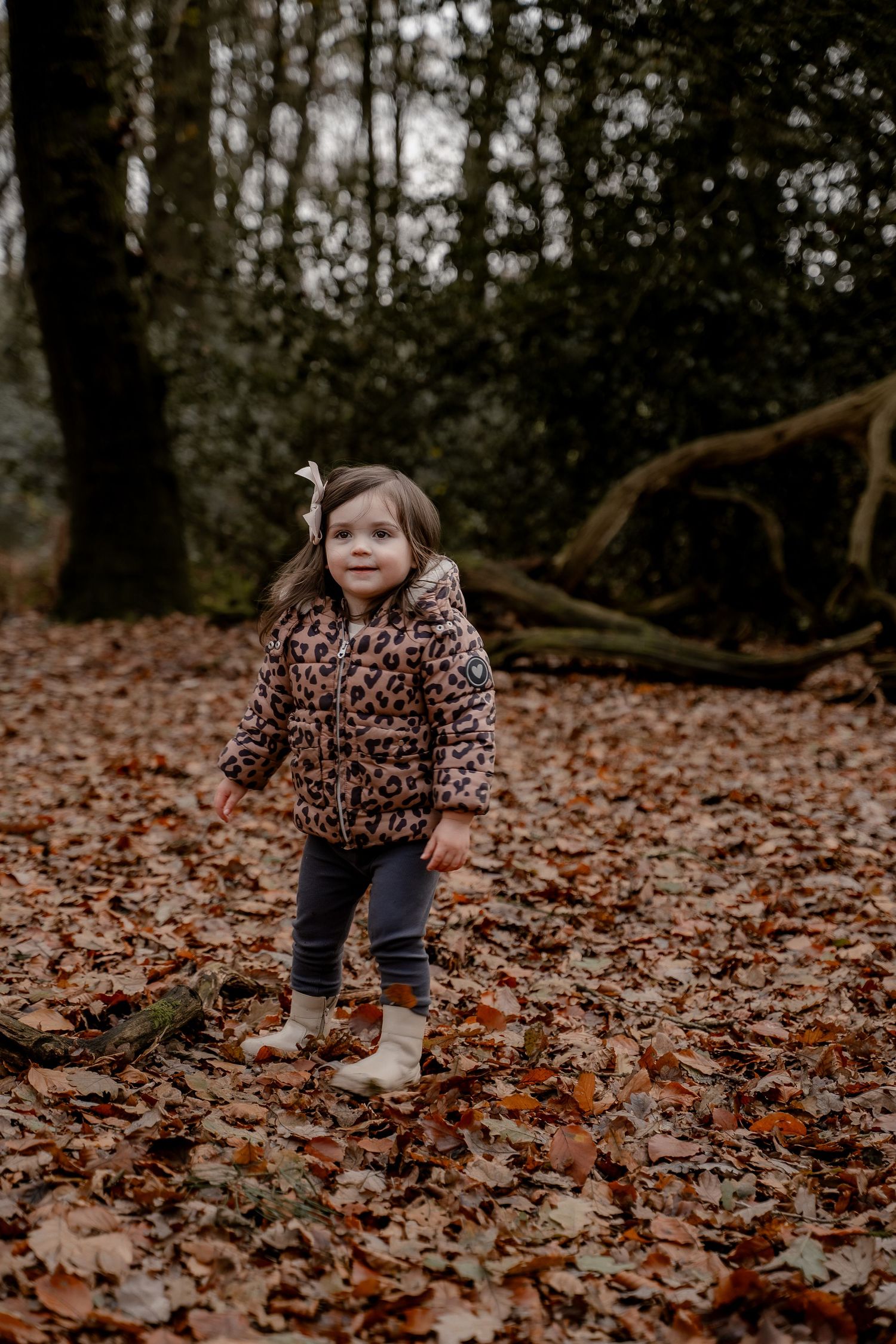 Little ones playing in autumn leaves — lifestyle photographer capturing connection and warmth.