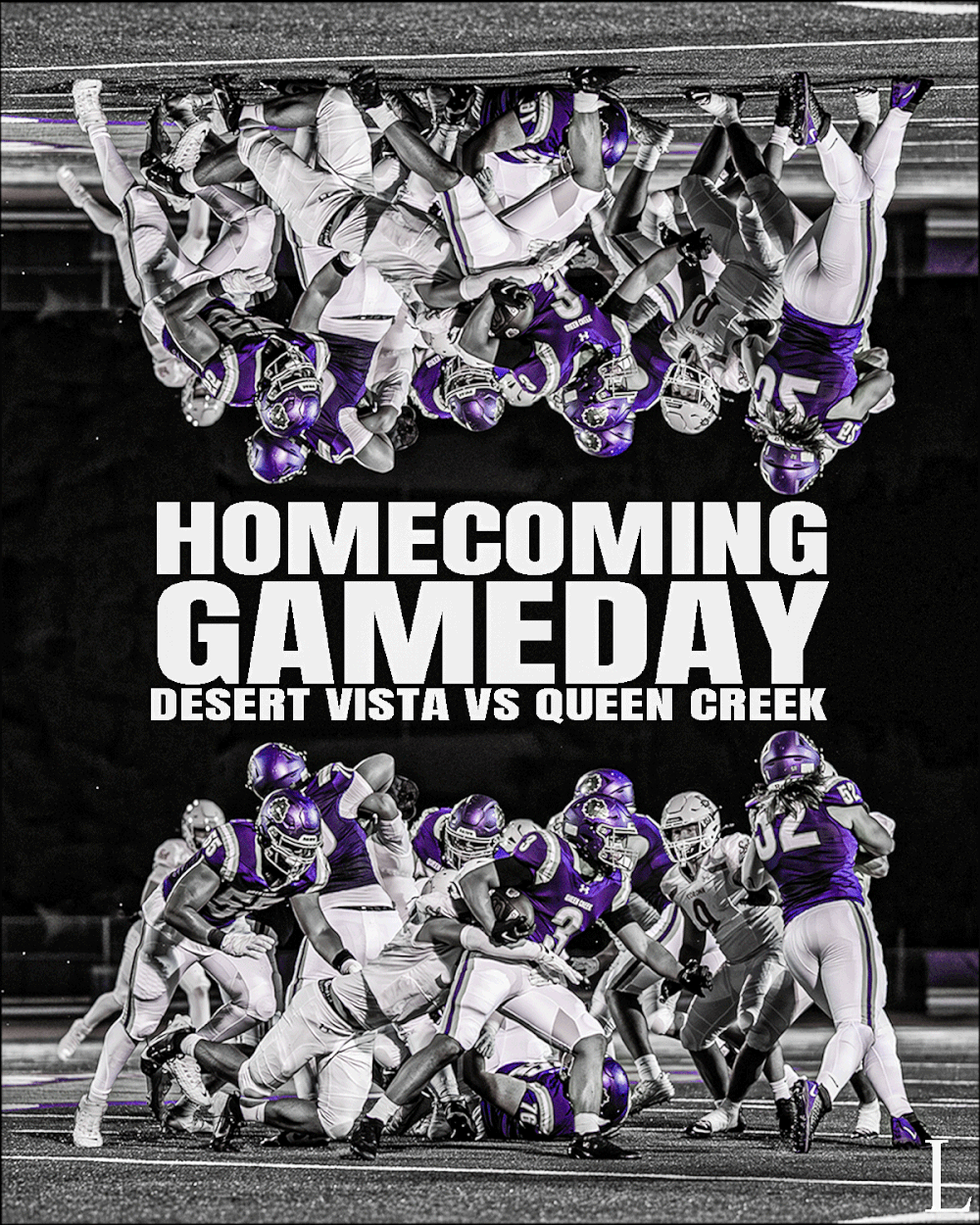High school football players engage in a play during a homecoming game between Desert Vista and Queen Creek teams.