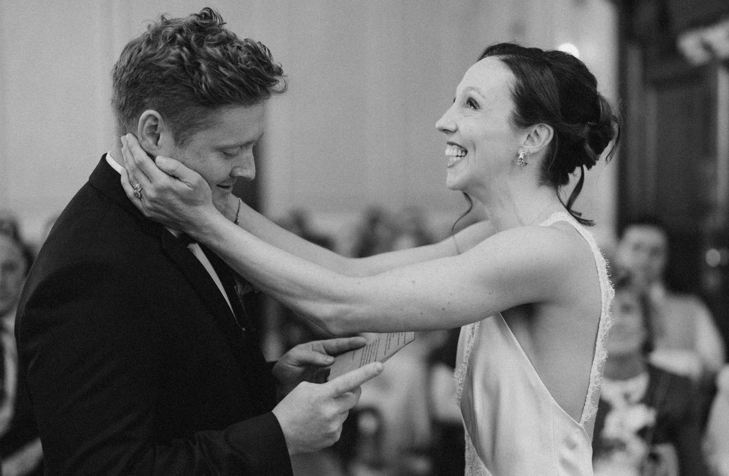 Wedding ceremony in Chelsea Town Hall, vintage wedding dress, wedding vows