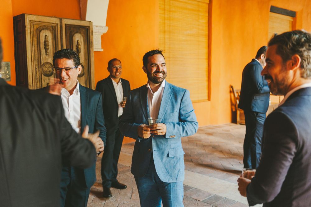 Groom smiles moments before his wedding in Cartagena.