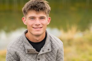 A series of four similar portrait photos taken outdoors with a blurred natural background.