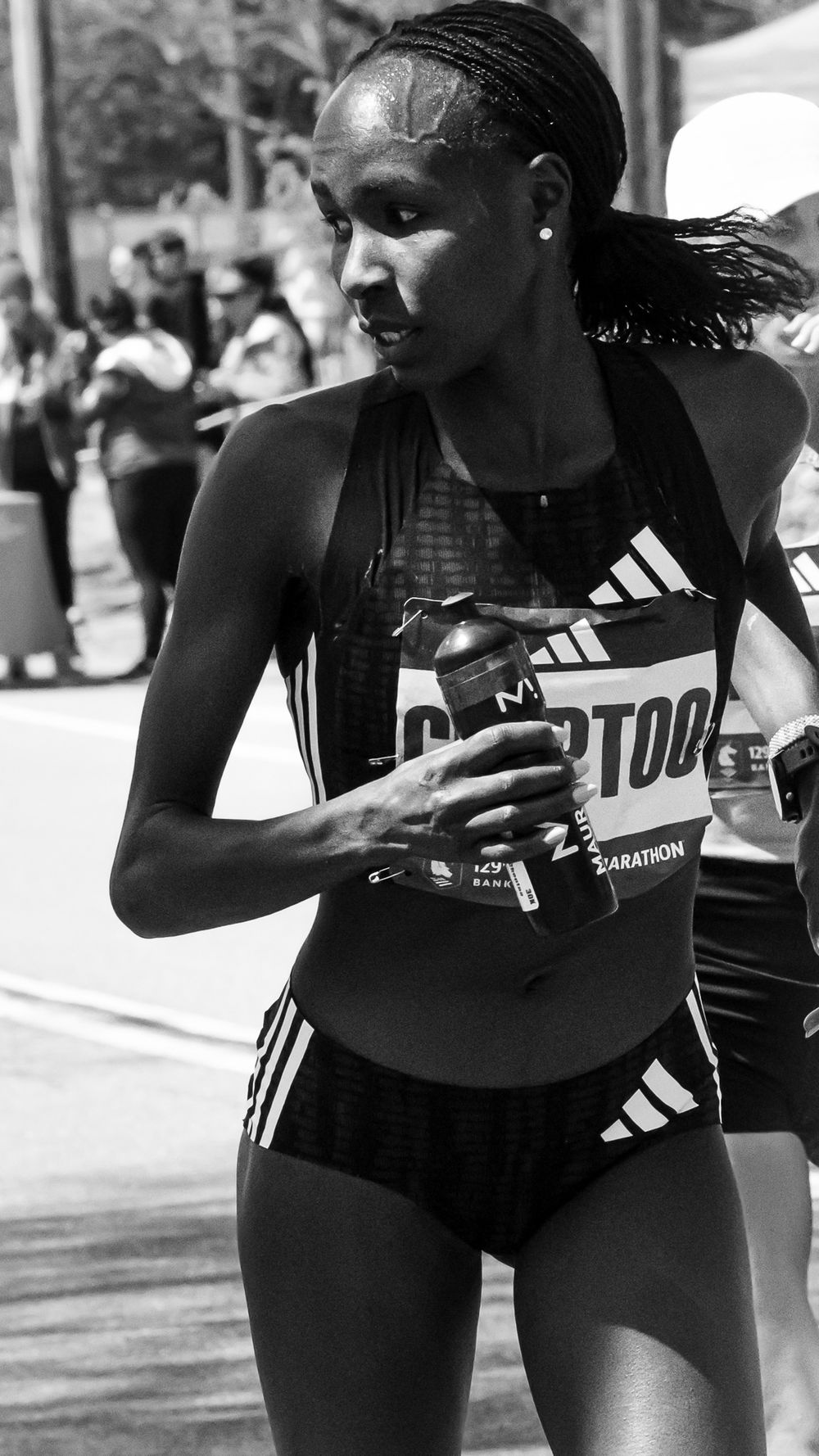 Cheptoo, Adidas sponsored runner, at Boston Marathon 2025.