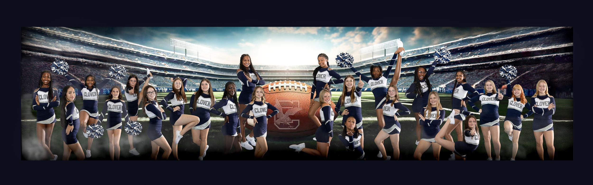 Creative athlete portrait take by Robyn Chapman with Golden Cam Studios Photography. Clover Middle school Cheer