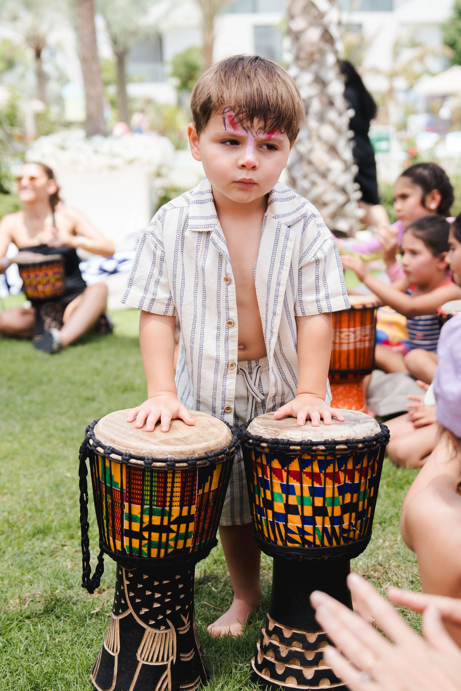 Outdoor kids birthday party with live drumming entertainment