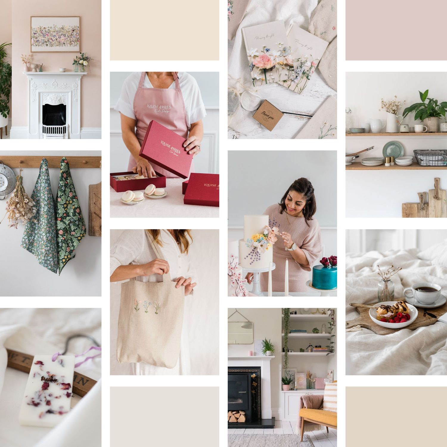 Collage of lifestyle and home decor photos featuring food, interiors, and styled details.