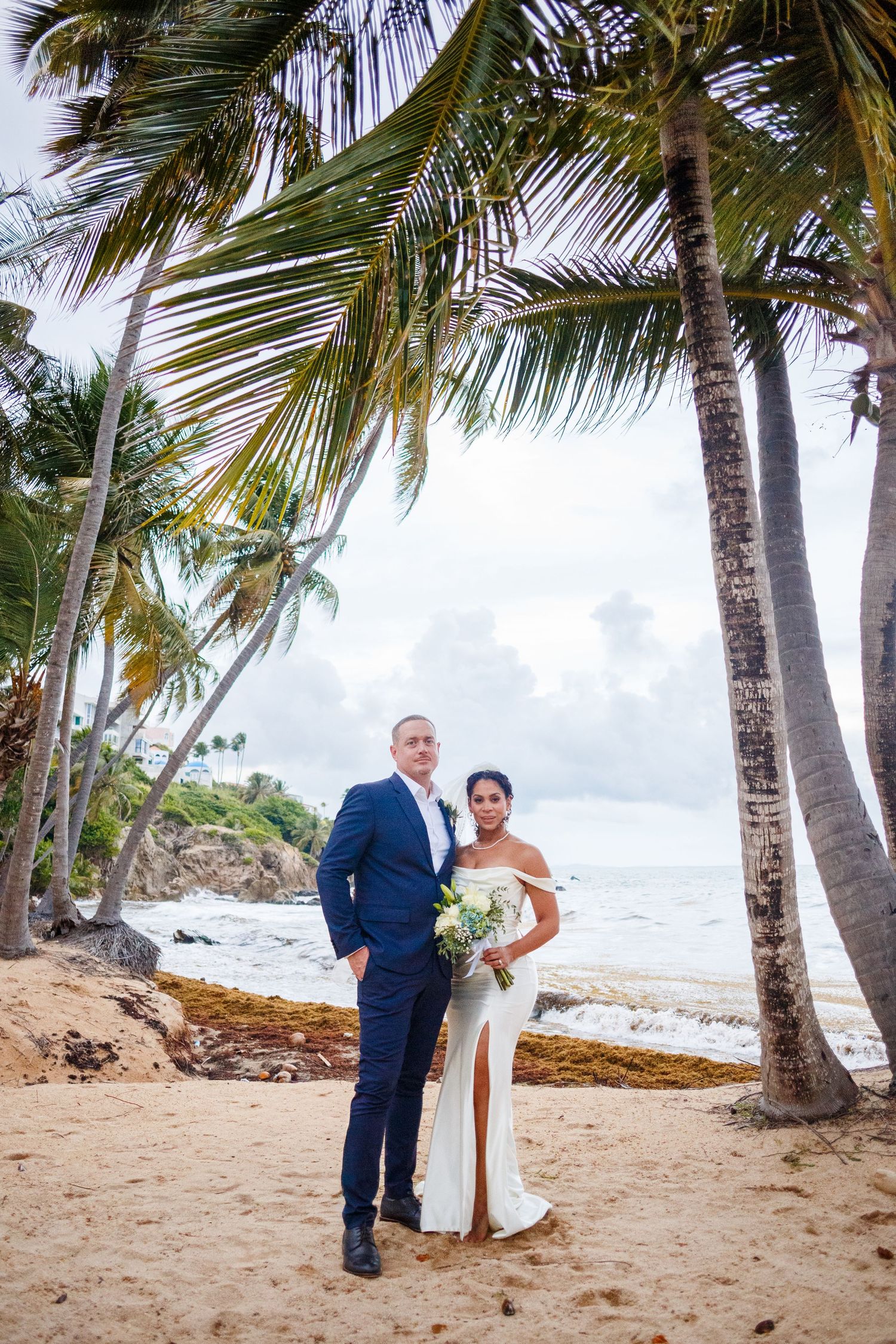 Bride and groom portrait. Intimate beach wedding in Palmas del Mar, Puerto Rico.