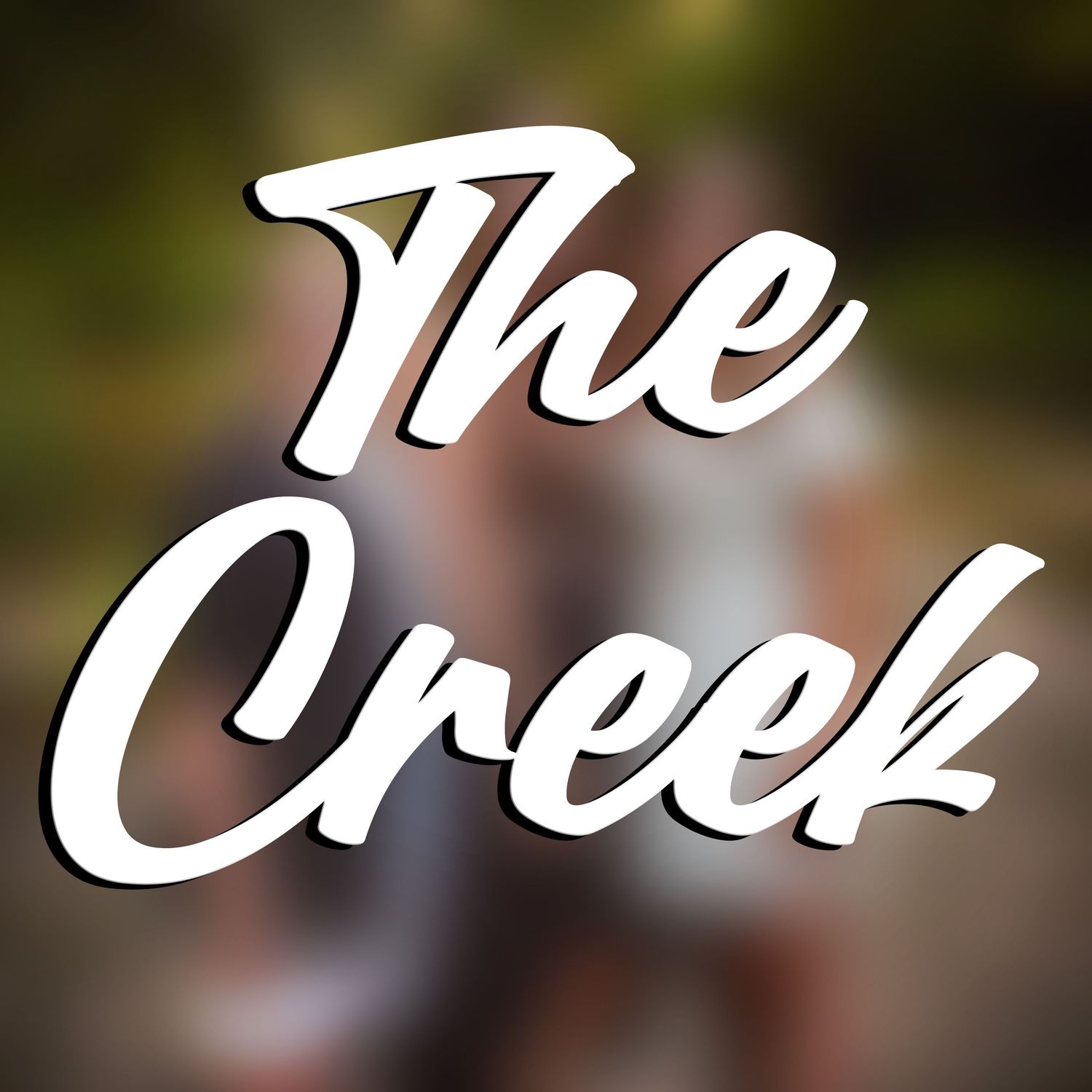 Stylized white text overlay against dark blurred background.