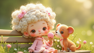 Imagen generada con IA en Vitoria-Gasteiz, ilustración digital de una niña con helado y perro, España, BOAfoto