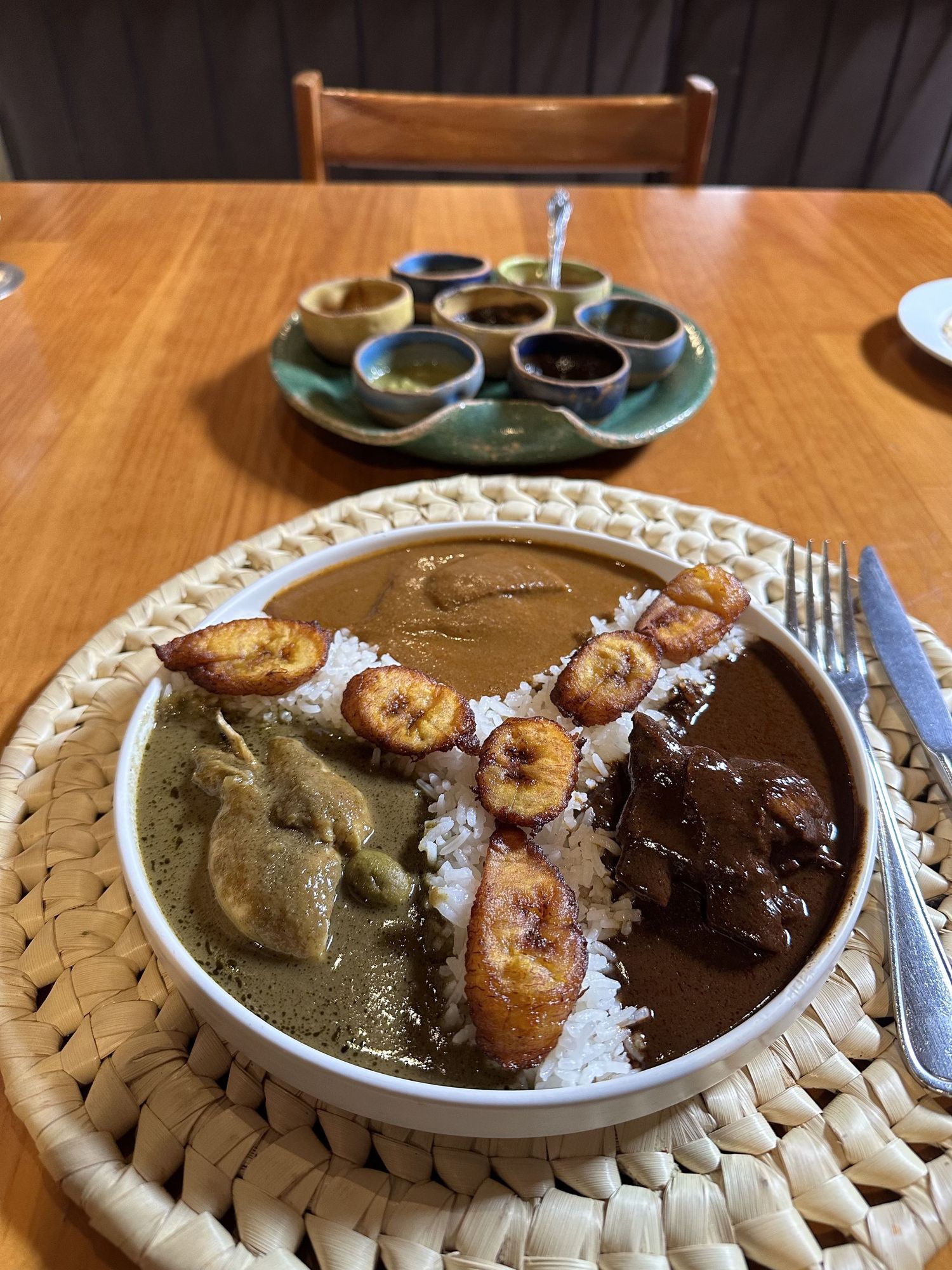 A variety of Oaxacan mole enjoyed while on an international trip to Oaxaca, Mexico.