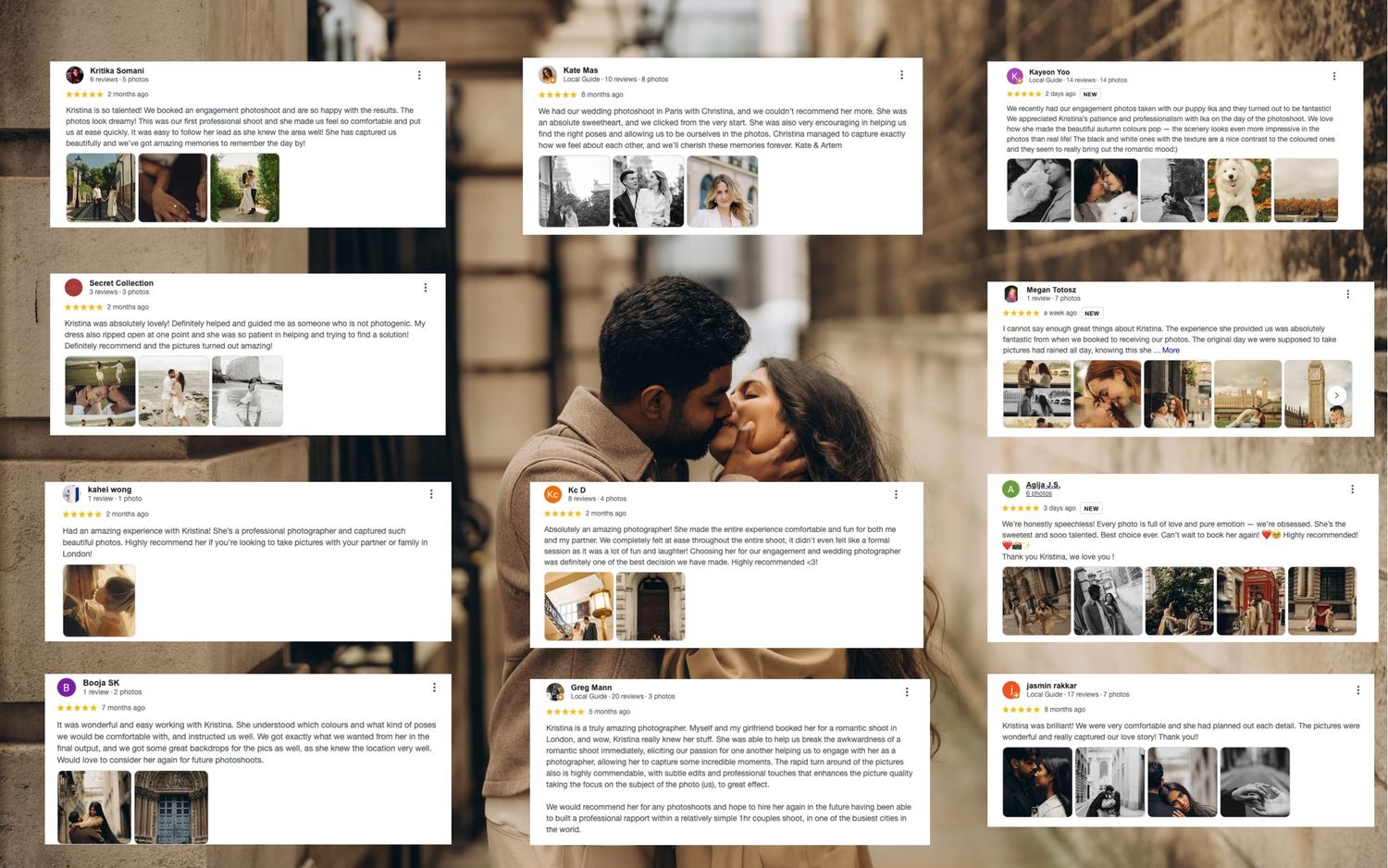 Collection of social media posts showcasing wedding photography moments.