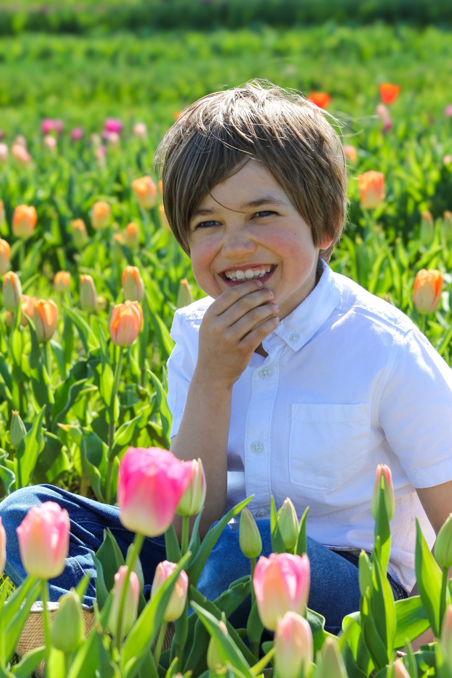 family moments shared among colorful tulips in a spring garden. Coventry and Warwickshire Photographer. Mothers Day Mini Sessions