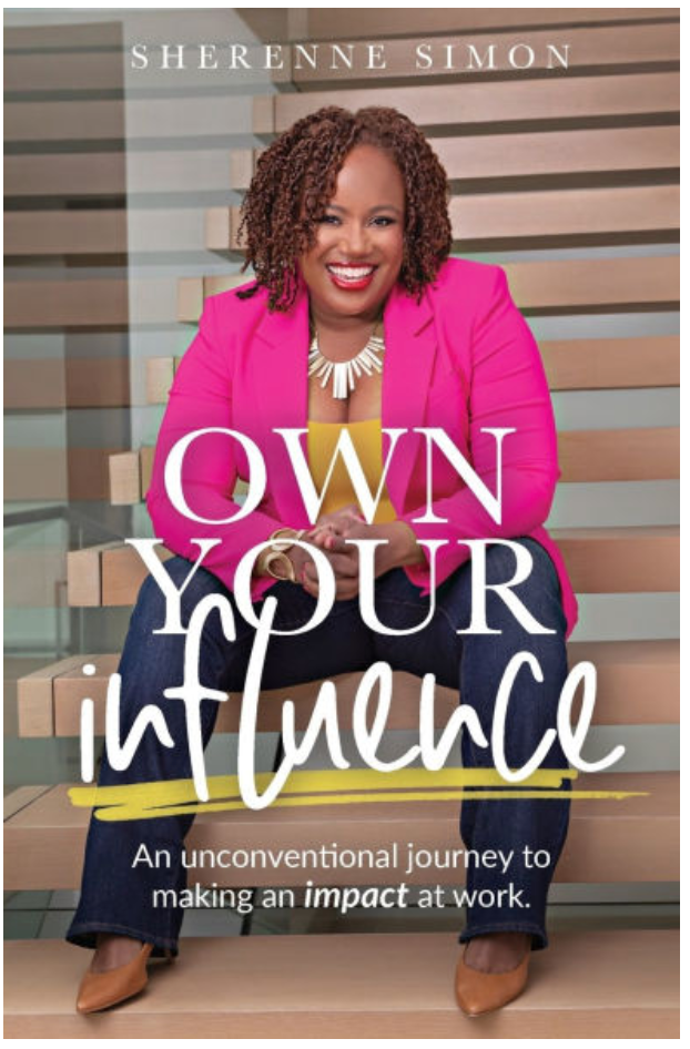 Book cover portrait of woman in power suit sitting on a staircase.