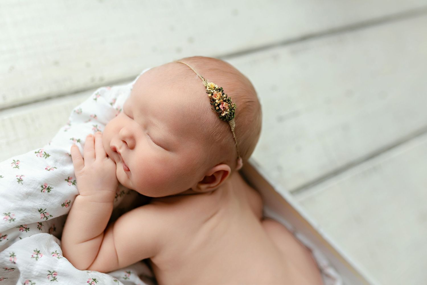 baby with little pink flowers. Greenville sc newborn photographer, Easley sc newborn photographer, Greenville SC newborn, Newborn photograph