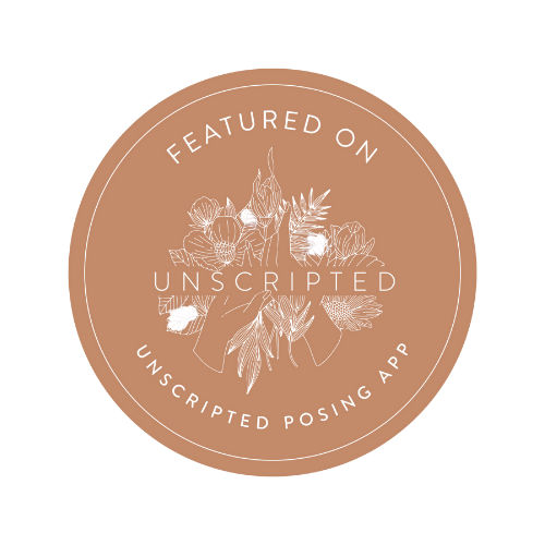 Four circular brown badge designs with decorative text and floral elements arranged in a row.