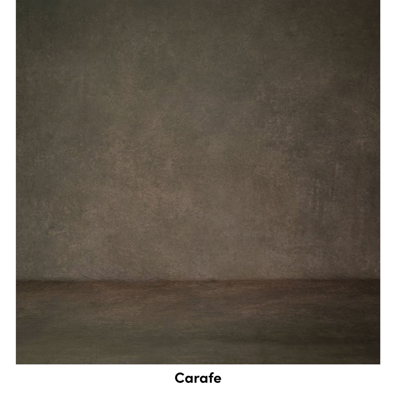 A minimalist sepia-toned artwork titled 'Carafe' with a stark landscape composition in muted brown tones.