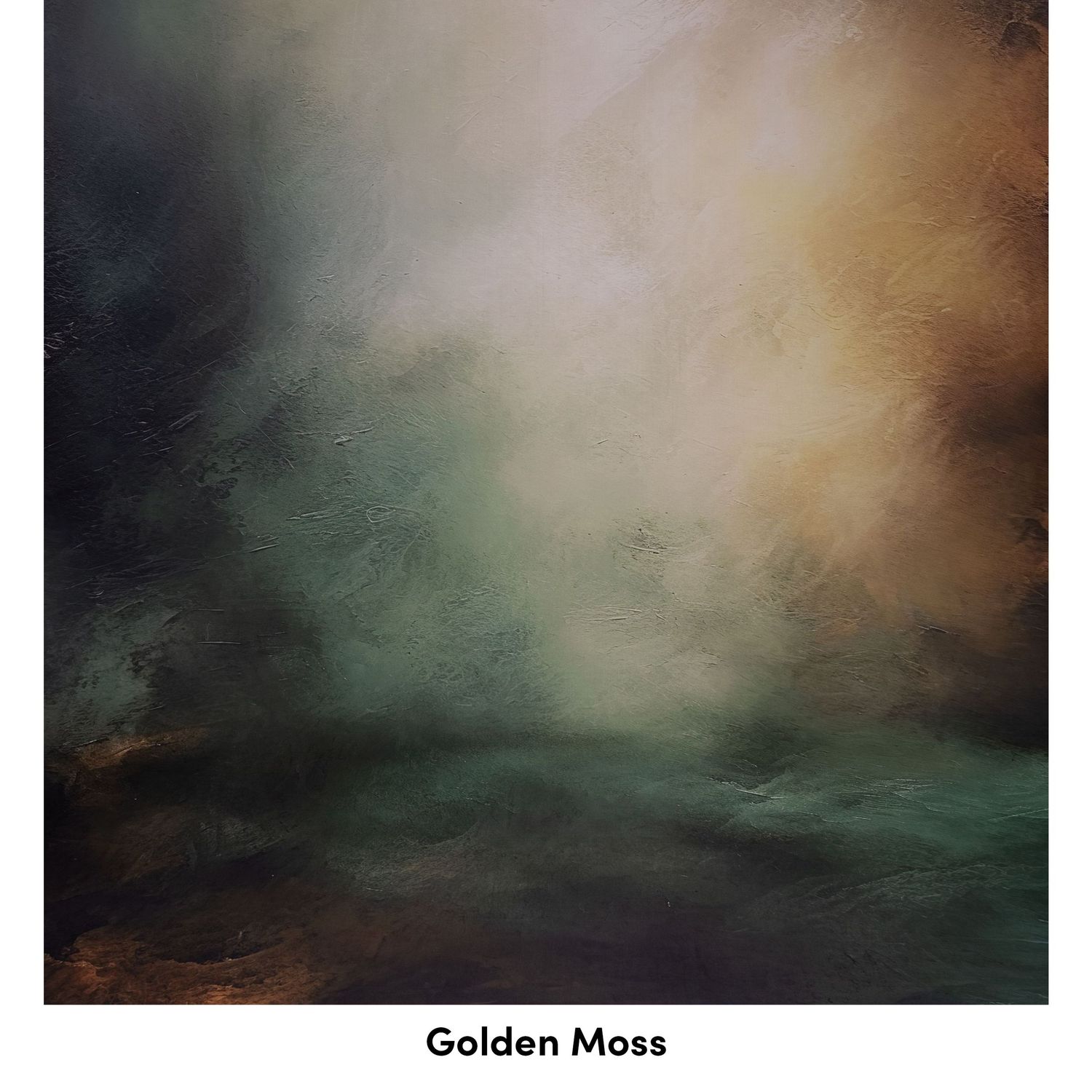 Mystical green and gold background with smoky atmospheric effects and rich depth.