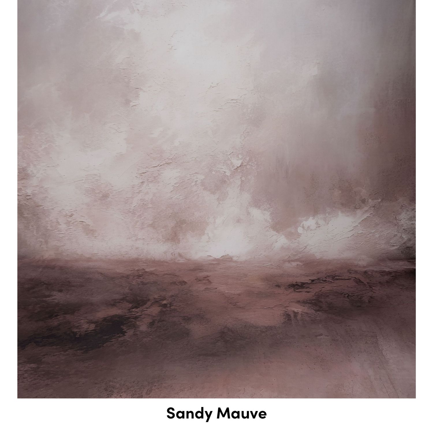 Abstract landscape painting in muted mauve tones with moody clouded sky and misty horizon.