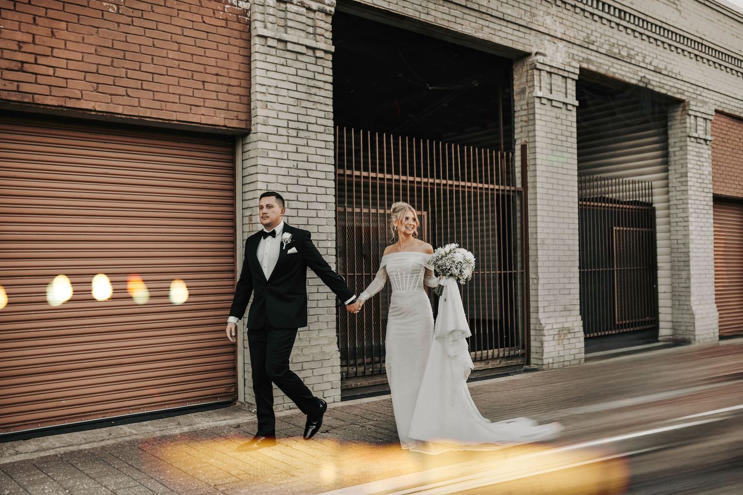 Romantic newlywed portrait with editorial composition