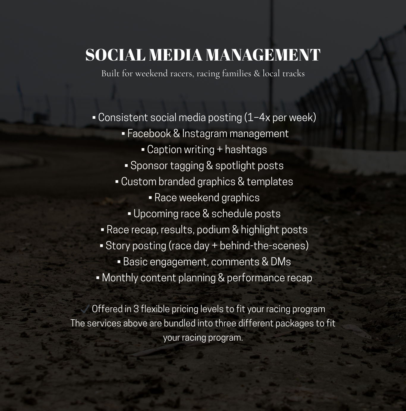 Social media management for racers and businesses—consistent content, strong branding, and strategic growth to boost visibility and attract