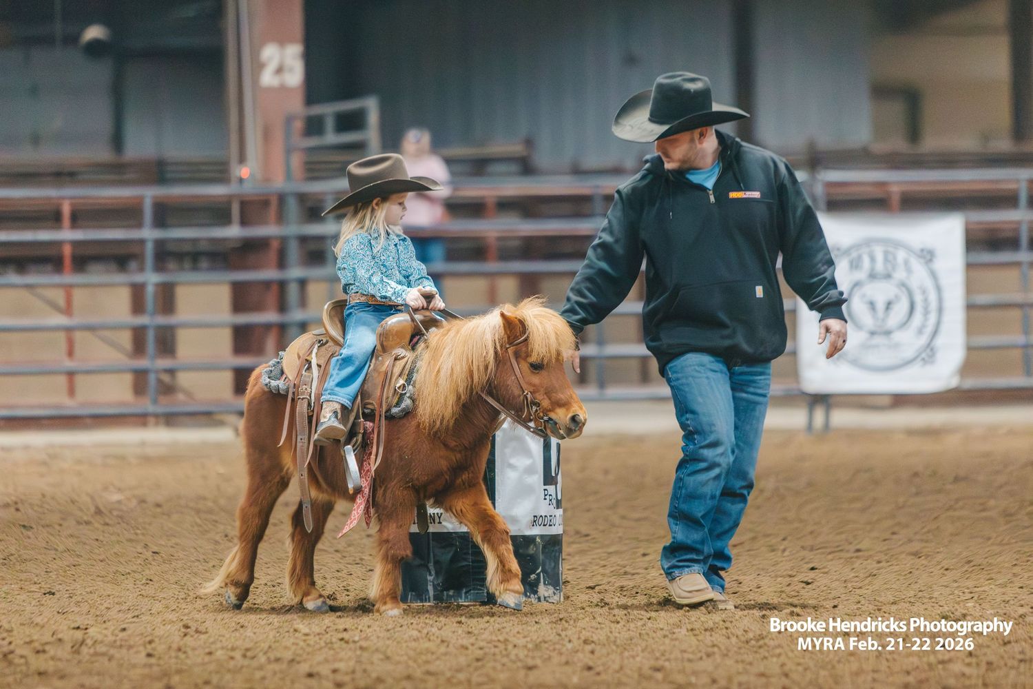 A sequence of western rodeo action shots showing barrel racing competition in an indoor arena.