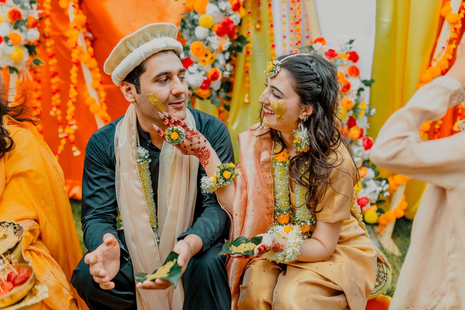 Bride and groom celebrating Haldi together in Toronto GTA